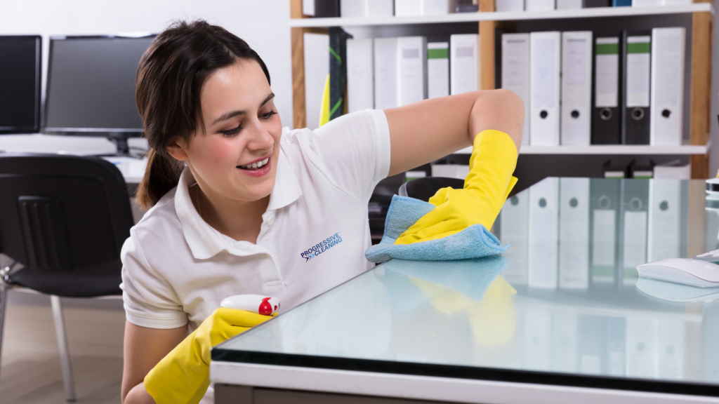 An office cleaning girl