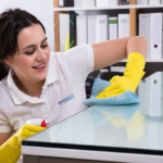 An office cleaning girl